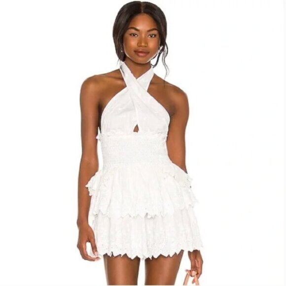 LoveShackFancy Deanna White Cotton Halter Neck Dress Size L - Picture 4 of 11